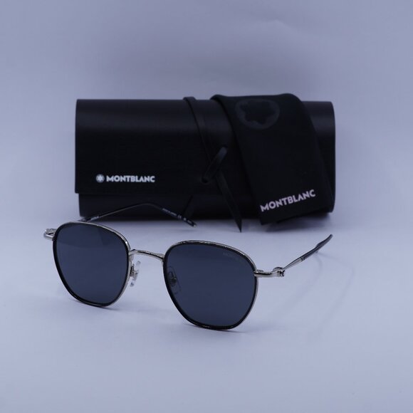 Montblanc MB0160S 001 Square Sunglasses - Silver/Black/Grey - Picture 1 of 10